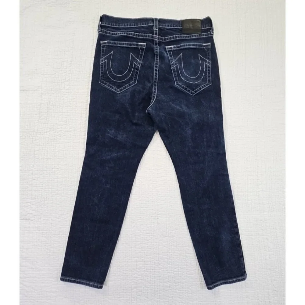 True Religion Marco Jeans Men's 34x28 Color Block Black Blue Tapered Stretch EUC